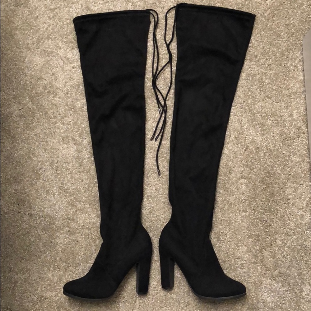Black suede over the knee boots